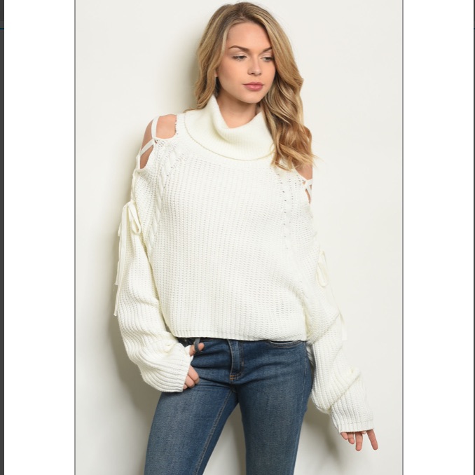 Turtle Neck Cold Shoulder Winter Knitted Sweater